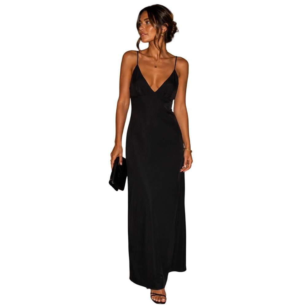 Victoria's Secret Slinky Onyx Sexy Stretchy Body Hug Slip Dress Side Split Sz L